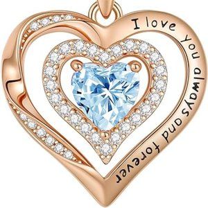 Enchanting Lomantise Rose Gold Heart Birthstone Necklace